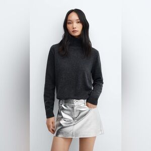 Mango Metallic Leather-Effect Mini Skirt